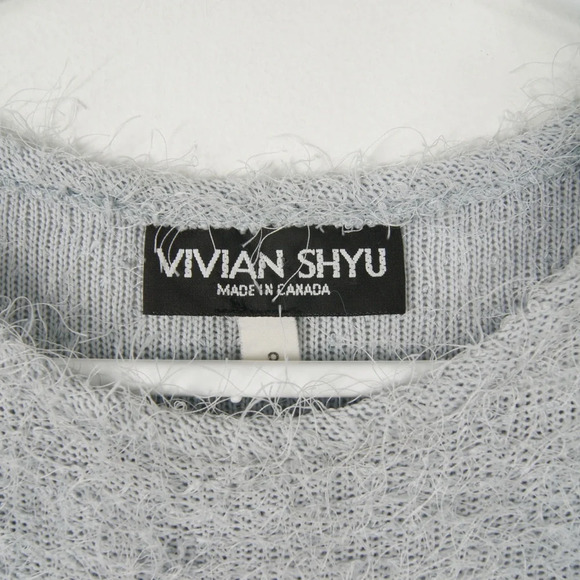 Vintage Vivian Shyu Fuzzy Boucle Ice Grey Blue Short Sleeve Knit Top - Picture 3 of 3